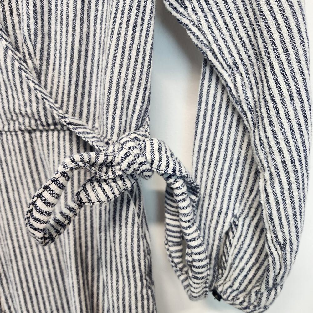 Old Navy Wide Leg Crop Jumpsuit Size S Striped Linen Blend Long Sleeve Tie Waist - Picture 8 of 15